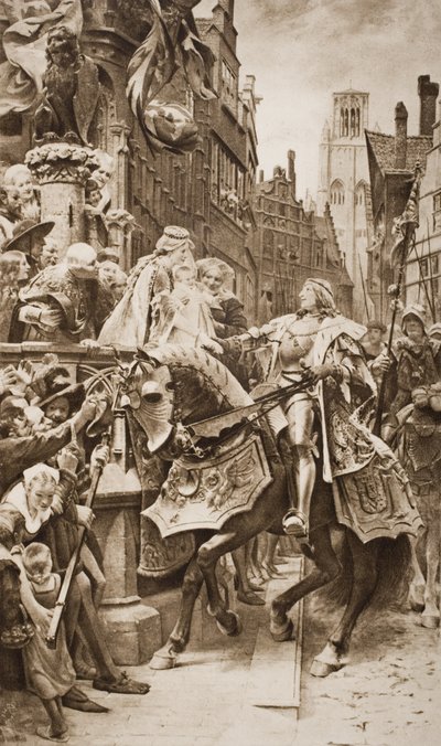 The Holy Roman Emperor Maximilian I and his wife, Mary of Burgundy, with their First Born, Philip of Ghent, illustration from 